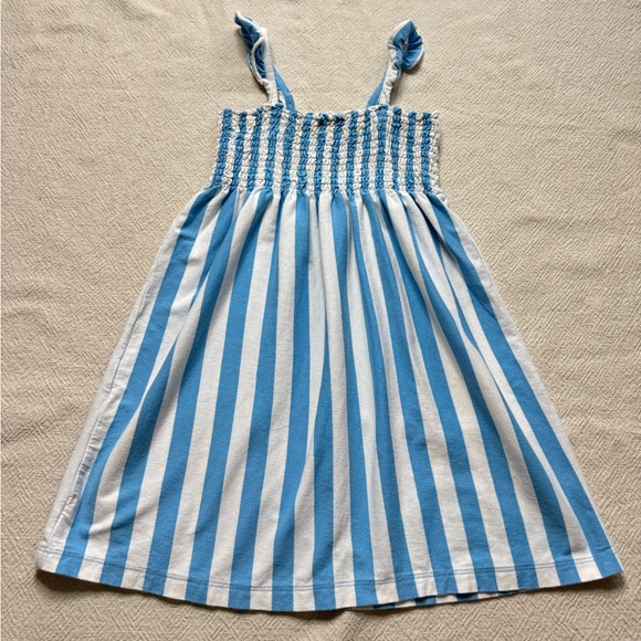 Hanna Andersson Girl Blue White Striped Smocked Flutter Cotton Dress 120 6/7 - Picture 2 of 7
